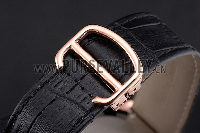 Cartier Ronde Louis Cartier White Dial Gold Case Black Leather Strap