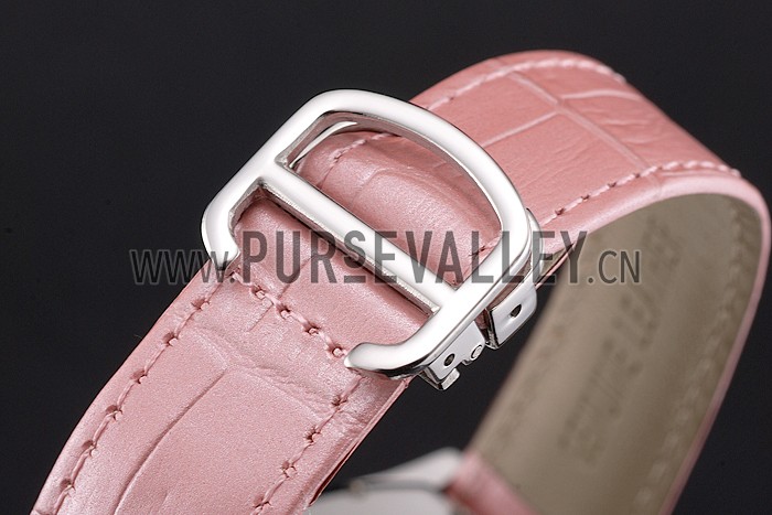 Cartier Tortue Large Date White Dial Stainless Steel Case Pink Leather Strap