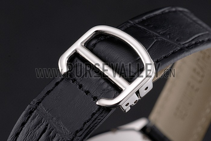 Cartier Tortue Perpetual Calendar White Dial Stainless Steel Case Black Leather Strap