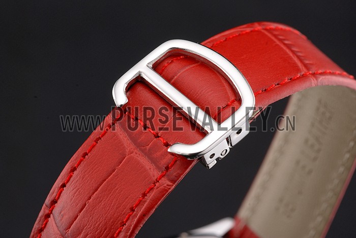 Cartier Tortue Perpetual Calendar White Dial Stainless Steel Case Red Leather Strap