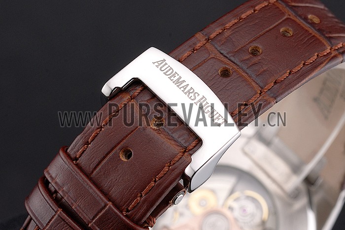 Swiss Audemars Piguet Royal Oak White Dial Stainless Steel Case Brown Leather Strap