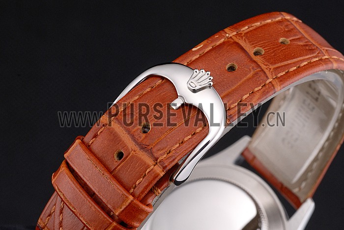 Swiss Rolex Datejust Blue Dial Stainless Steel Case Light Brown Leather Strap