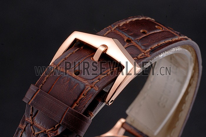 Swiss Patek Philippe Calatrava White Dial Rose Gold Case Brown Leather Strap