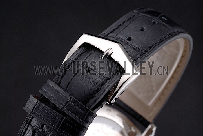 Swiss Patek Philippe Calatrava Black Dial Stainless Steel Case Black Leather Strap