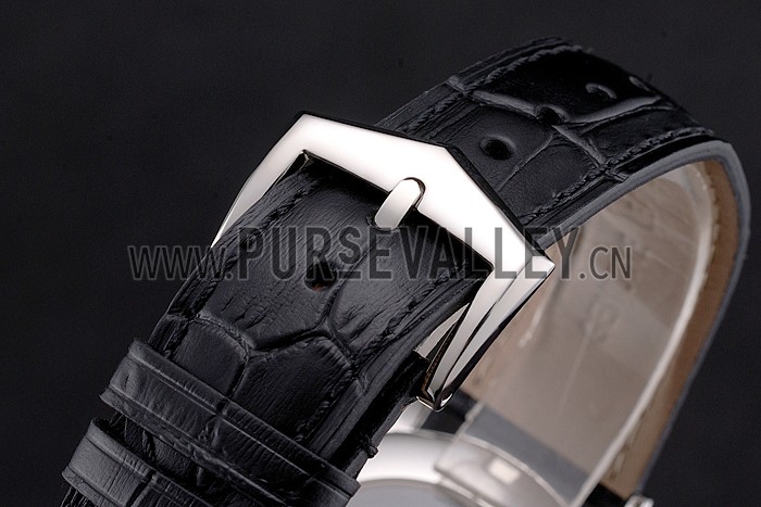 Swiss Patek Philippe Calatrava Silver Dial Stainless Steel Case Black Leather Strap