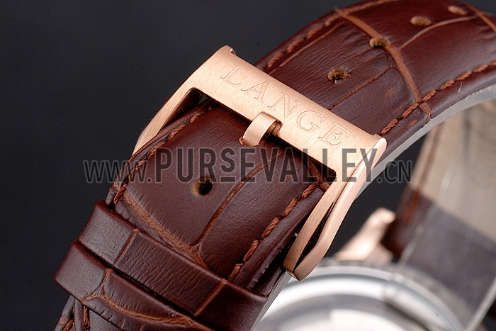 A. Lange & Sohne Lange 1 White Dial Rose Gold Case Brown Leather Strap