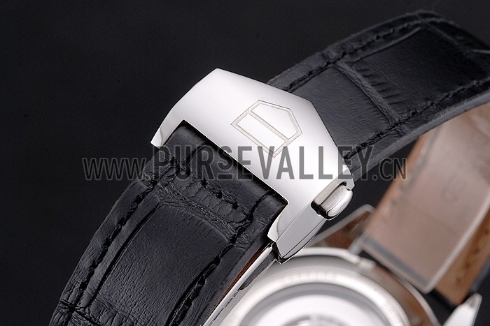 Swiss Tag Heuer Carrera Calibre 5 Black Dial Stainless Steel Case Black Leather Strap