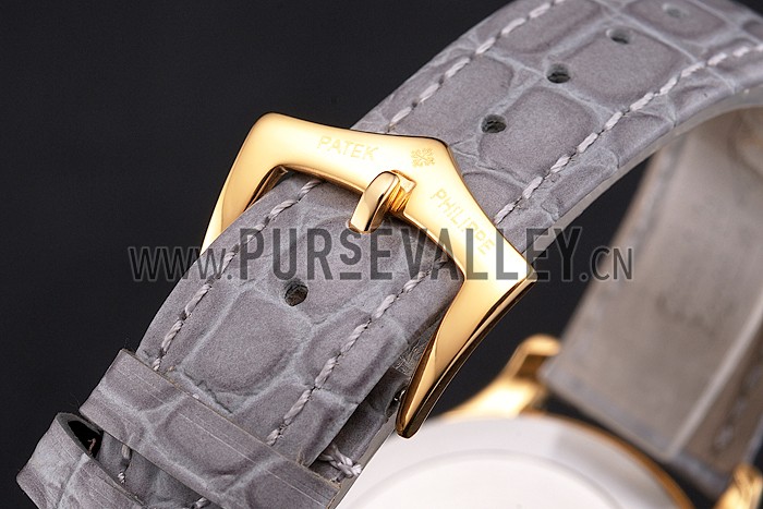 Patek Philippe Calatrava Gray Dial Diamond Markings Gold Case Gray Leather Strap