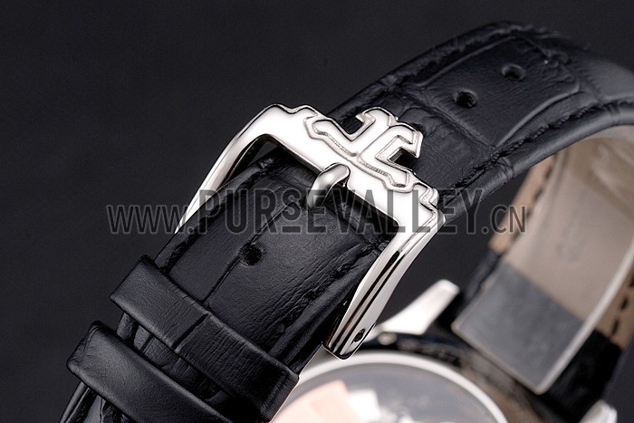 Jaeger LeCoultre Master Moonphase Tourbillon Black Dial Stainless Steel Case Black Leather Strap