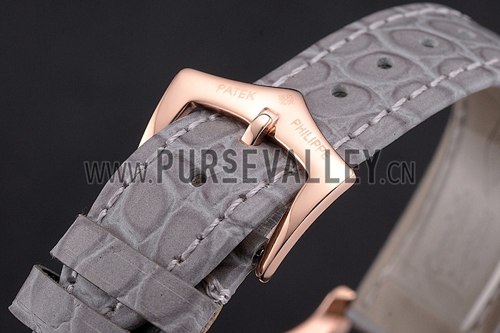 Patek Philippe Calatrava Gray Dial Diamond Markings Rose Gold Case Gray Leather Strap
