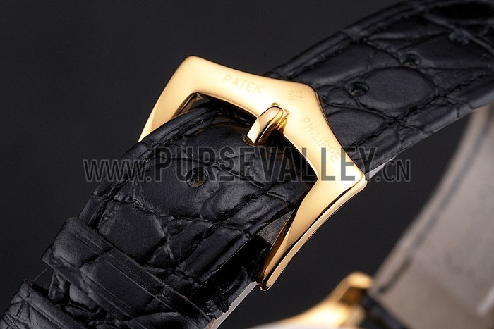 Patek Philippe Calatrava Gold Dial Gold Case Black Leather Strap
