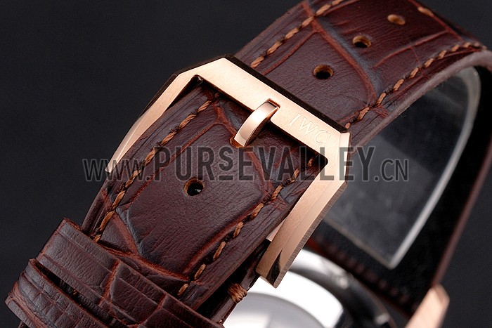 Swiss IWC Portugieser Perpetual Calendar White Dial Rose Gold Case Brown Leather Strap