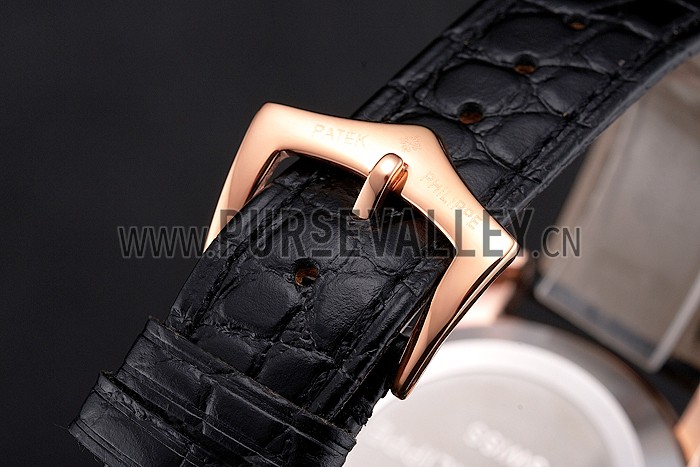 Patek Philippe Calatrava Date White Dial Rose Gold Case Black Leather Strap