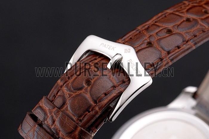 Patek Philippe Calatrava Date White Dial Stainless Steel Case Brown Leather Strap