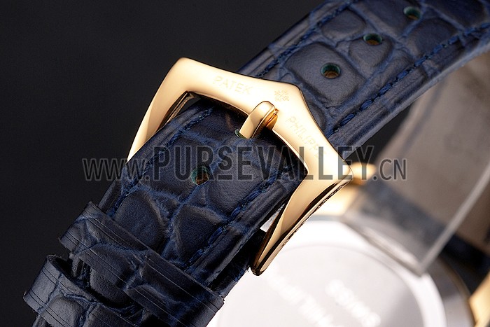 Patek Philippe Calatrava Blue Guilloche Dial Gold Case Blue Leather Strap