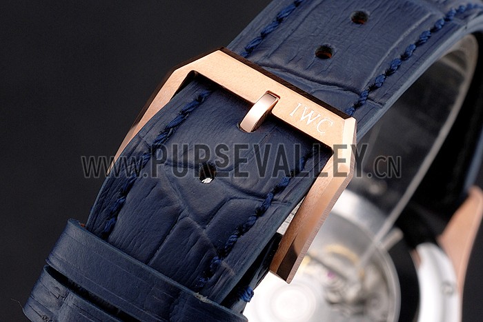 Swiss IWC Portugieser Power Reserve Blue Dial Rose Gold Case Blue Leather Strap