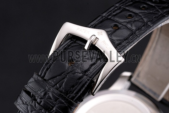 Patek Philippe Calatrava Black Dial Stainless Steel Case Black Leather Strap