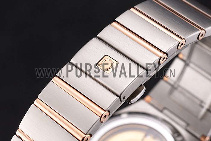 Swiss Omega Constellation White Dial Stainless Steel Case Rose Gold Bezel Two Tone Bracelet