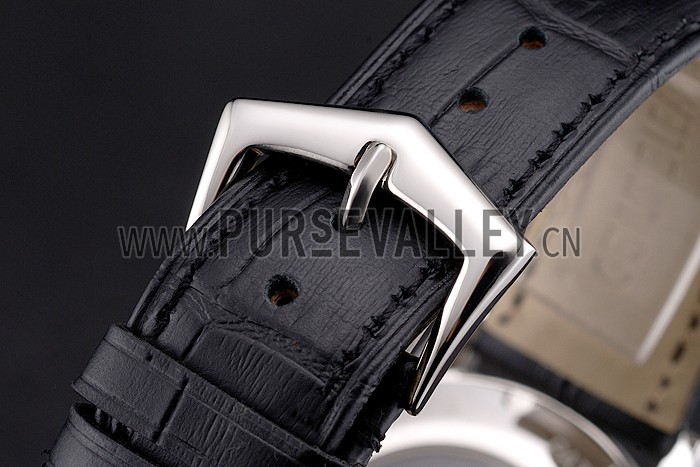 Swiss Patek Philippe Complications Openworked Dial Diamond Bezel Stainless Steel Case Black Leather Strap