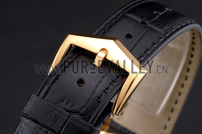 Swiss Patek Philippe Complications Openworked Dial Gold Case Black Leather Strap