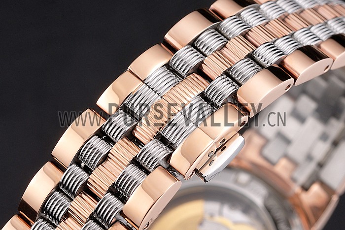 Swiss Vacheron Constantin Traditionnelle White Dial Diamond Bezel Rose Gold Case Two Tone Bracelet