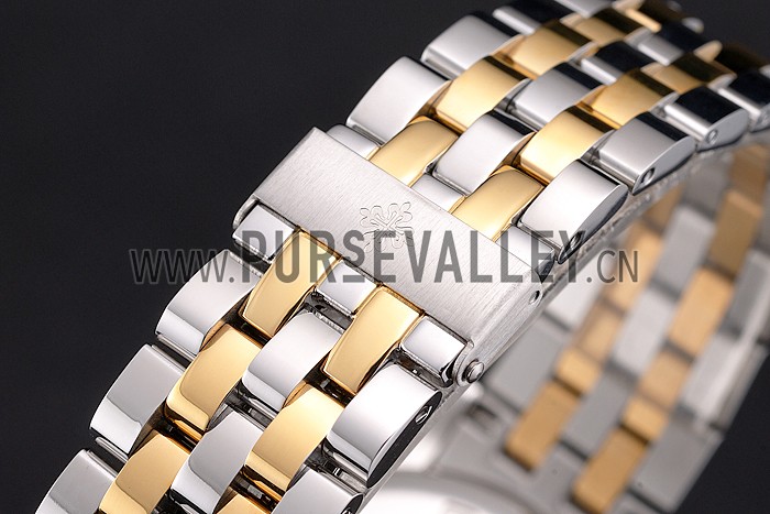 Swiss Patek Philippe Calatrava Openworked Stainless Steel Case Gold Bezel Two Tone Bracelet