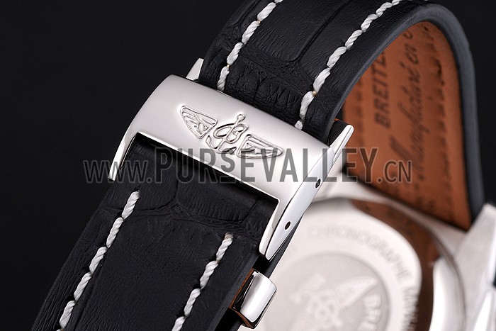 Breitling Chronomat Frecce Tricolori Black Dial Stainless Steel Case Black Leather Strap