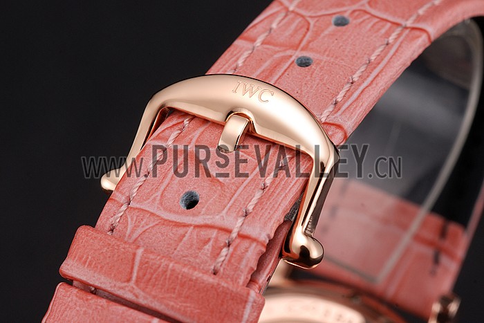 IWC Portofino Moon Phase Silver Dial Rose Gold Case Diamonds Bezel Pink Leather Strap