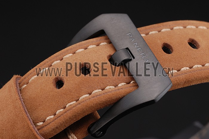 Panerai Luminor 1950 3 Days Power Reserve Black Dial Black Case Brown Suede Leather Strap