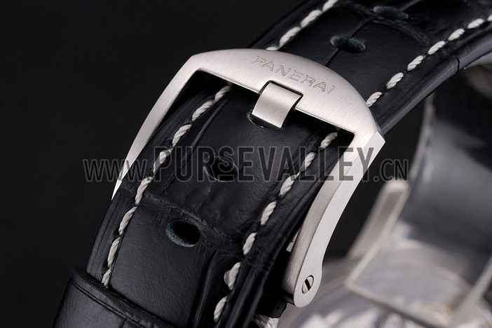 Swiss Panerai Luminor Marina Date Black Dial Stainless Steel Case Black Leather Strap