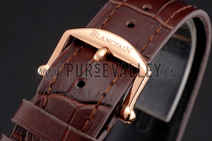 Blancpain Villeret Ultra Slim White Groved Dial Gold Numerals Rose Gold Case Brown Leather Strap