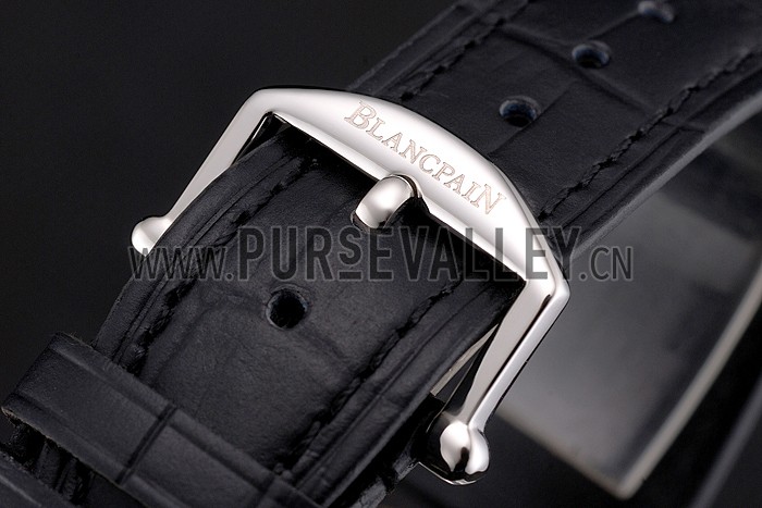 Blancpain Villeret Ultra Slim White Groved Dial Gold Numerals Stainless Steel Case Black Leather Strap