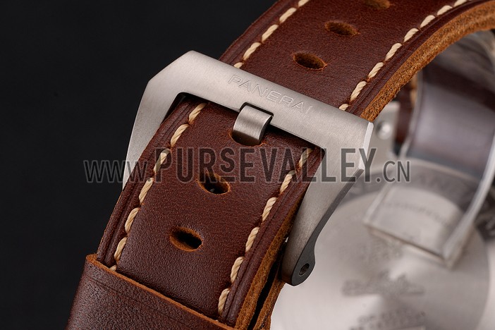 Swiss Panerai Submersible Left Handed Black Embossed Case Stainless Steel Case Brown Leather Strap