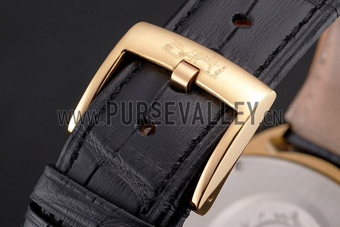 Hermes Dressage Blue Dial Gold Case Black Leather Strap