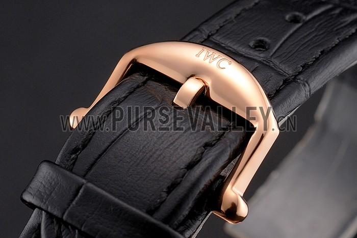 IWC Portofino Day And Night Pearl Dial Rose Gold Case Black Leather Strap
