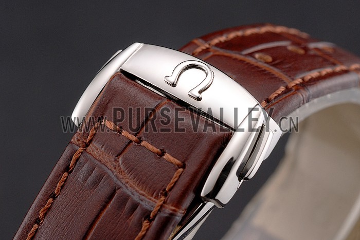 Omega Speedmaster White Dial Stainless Steel Case Diamond Bezel Brown Leather Strap