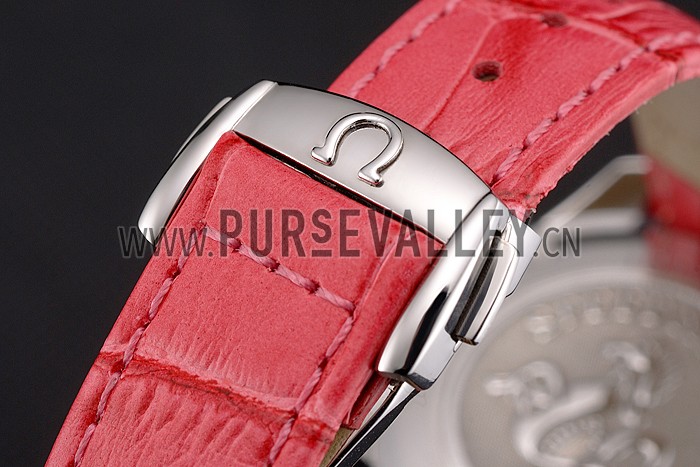 Omega Speedmaster White Dial Stainless Steel Case Diamond Bezel Pink Leather Strap
