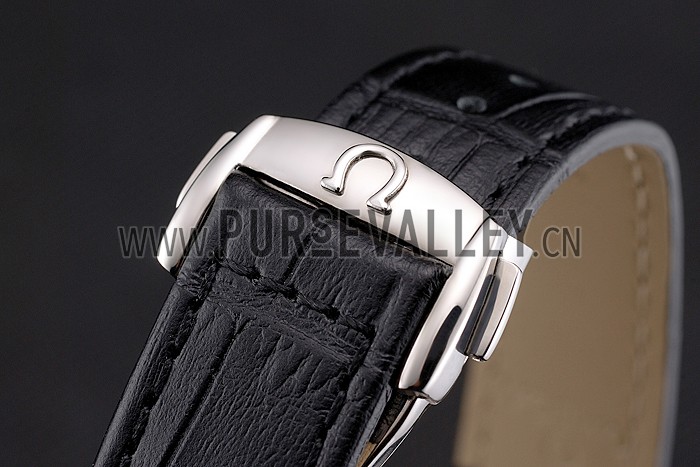 Omega Speedmaster White Dial Stainless Steel Case Diamond Bezel Black Leather Strap