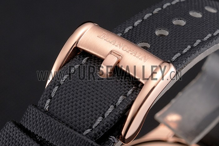 Swiss Blancpain Fifty Fathoms Flyback Chronograph Black Dial Black Bezel Rose Gold Case Black Canvas Strap