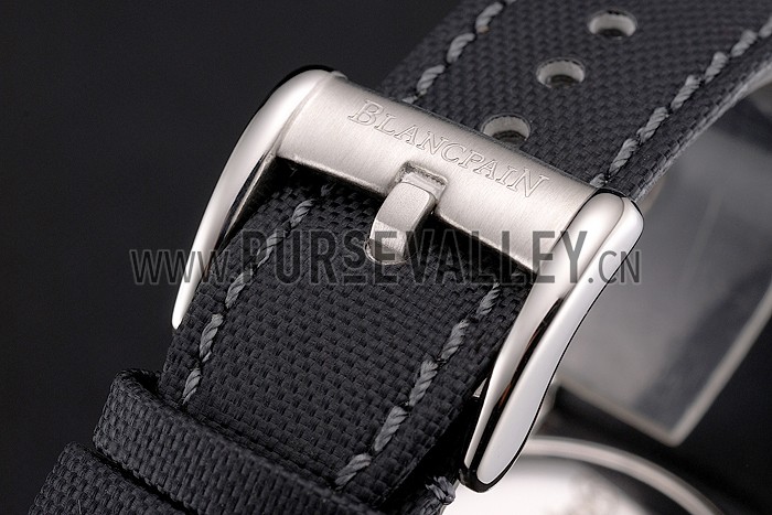 Swiss Blancpain Fifty Fathoms Flyback Chronograph Black Dial Black Bezel Stainless Steel Case Black Canvas Strap
