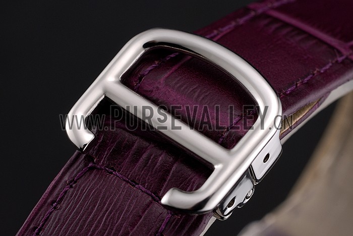 Cartier Ronde White Dial Stainless Steel Case Purple Leather Strap
