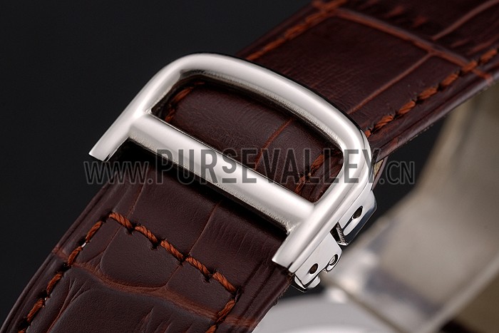 Cartier Ronde Solo Black Dial Diamond Hour Marks Stainless Steel Case Brown Leather Strap