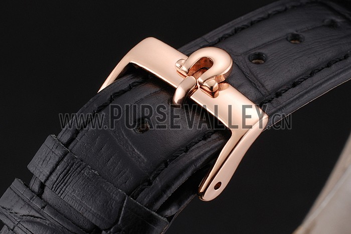 Omega Seamaster Vintage Chronograph Black Dial Diamond Hour Marks Rose Gold Case Black Leather Strap