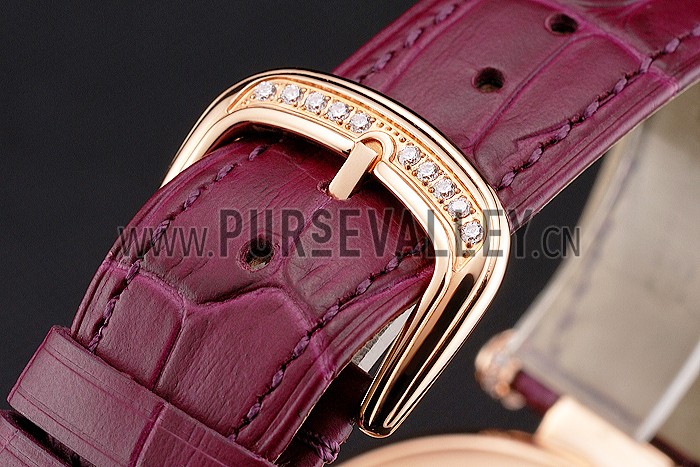 Franck Muller Double Mistery Ronde White Dial Rose Gold Case Plum Leather Strap