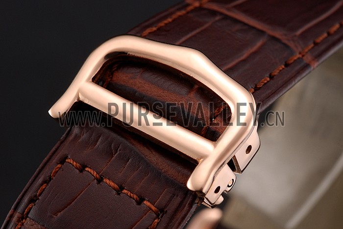 Cartier Ronde Solo Brown Dial Diamond Hour Marks Rose Gold Case Brown Leather Strap