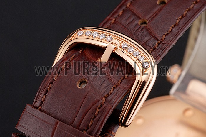 Franck Muller Double Mistery Ronde Black Dial Rose Gold Case Brown Leather Strap