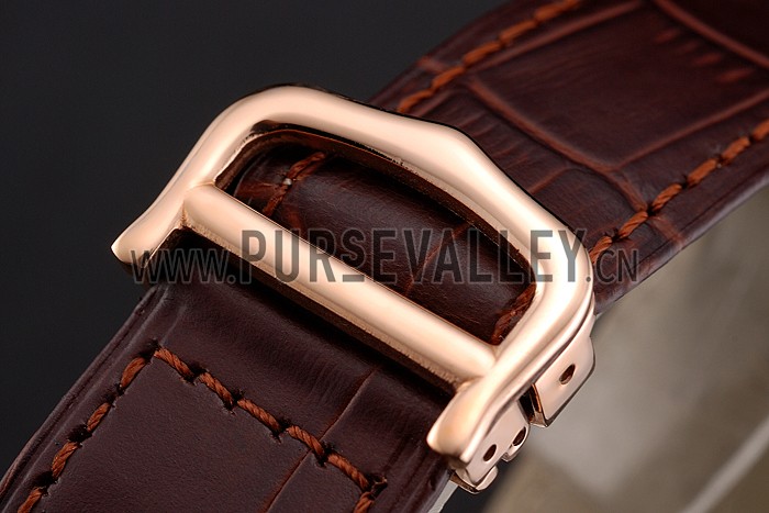 Cartier Ronde Solo Black Dial Diamond Bezel Rose Gold Case Brown Leather Strap