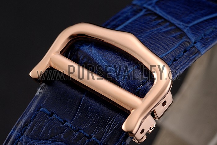 Cartier Ronde Solo White Dial Diamond Bezel Rose Gold Case Blue Leather Strap