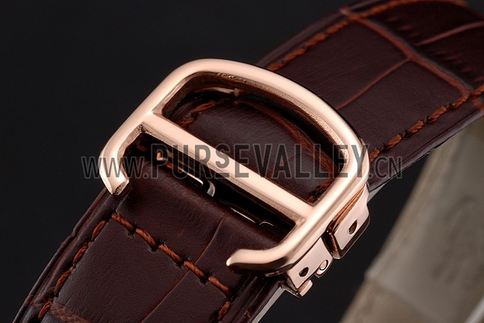 Cartier Ronde Solo Brown Dial Diamond Bezel Rose Gold Case Brown Leather Strap