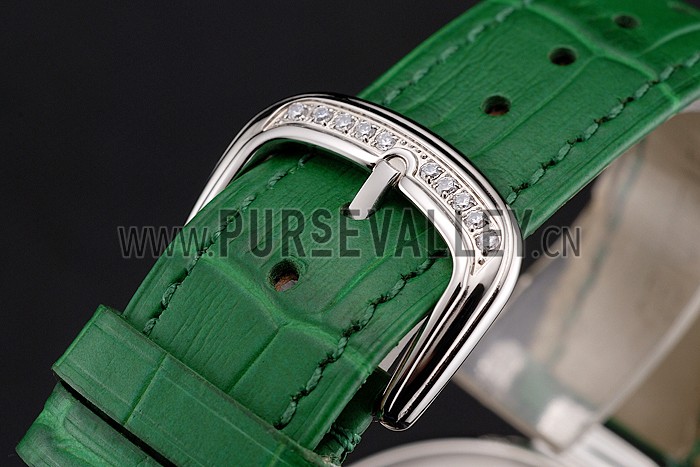 Franck Muller Double Mistery Ronde White Dial Stainless Steel Case Green Leather Strap
